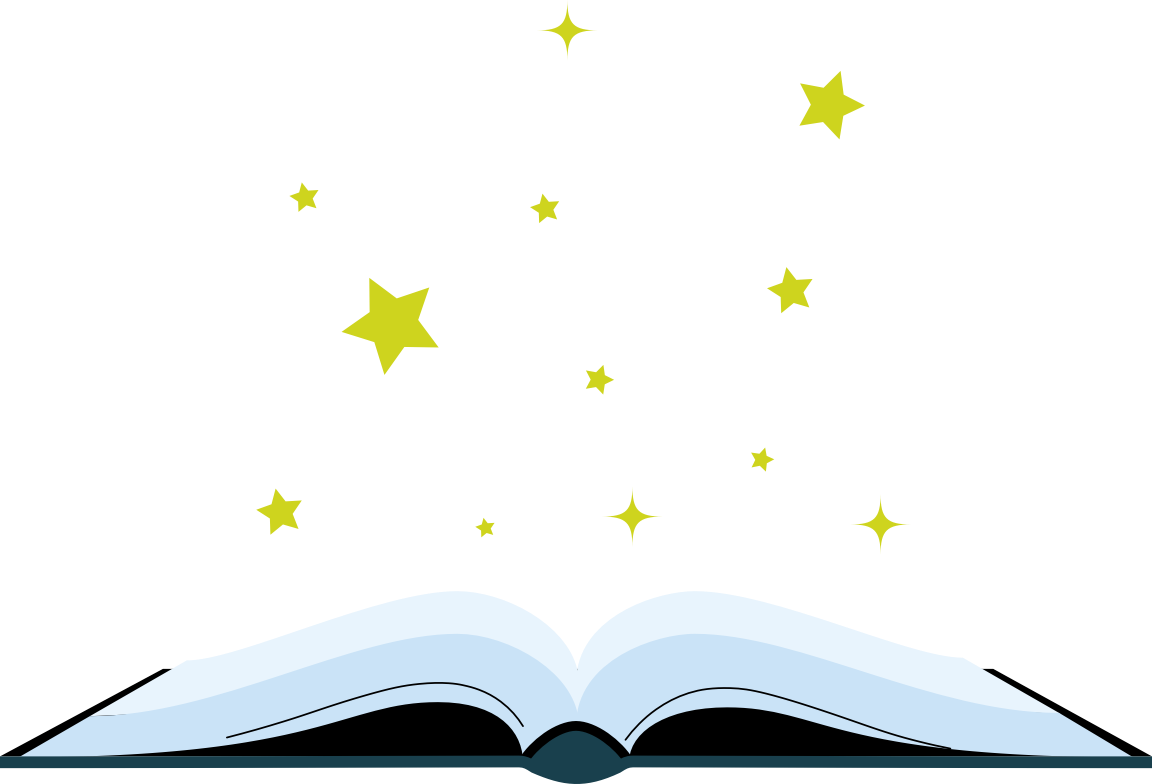 book with stars eminating from the pages